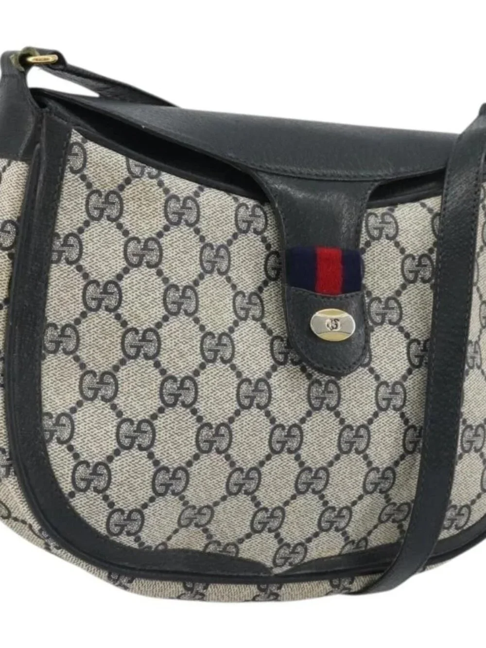 GUCCI GG Supreme Sherry Line Shoulder Bag PVC Navy Gold 10 02 056 Auth YKZ1259